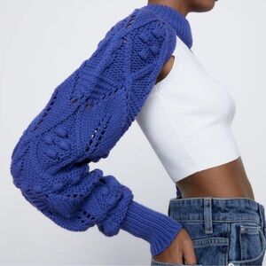 Zara Bluish Knit Arm Warmers w/ Pompom details